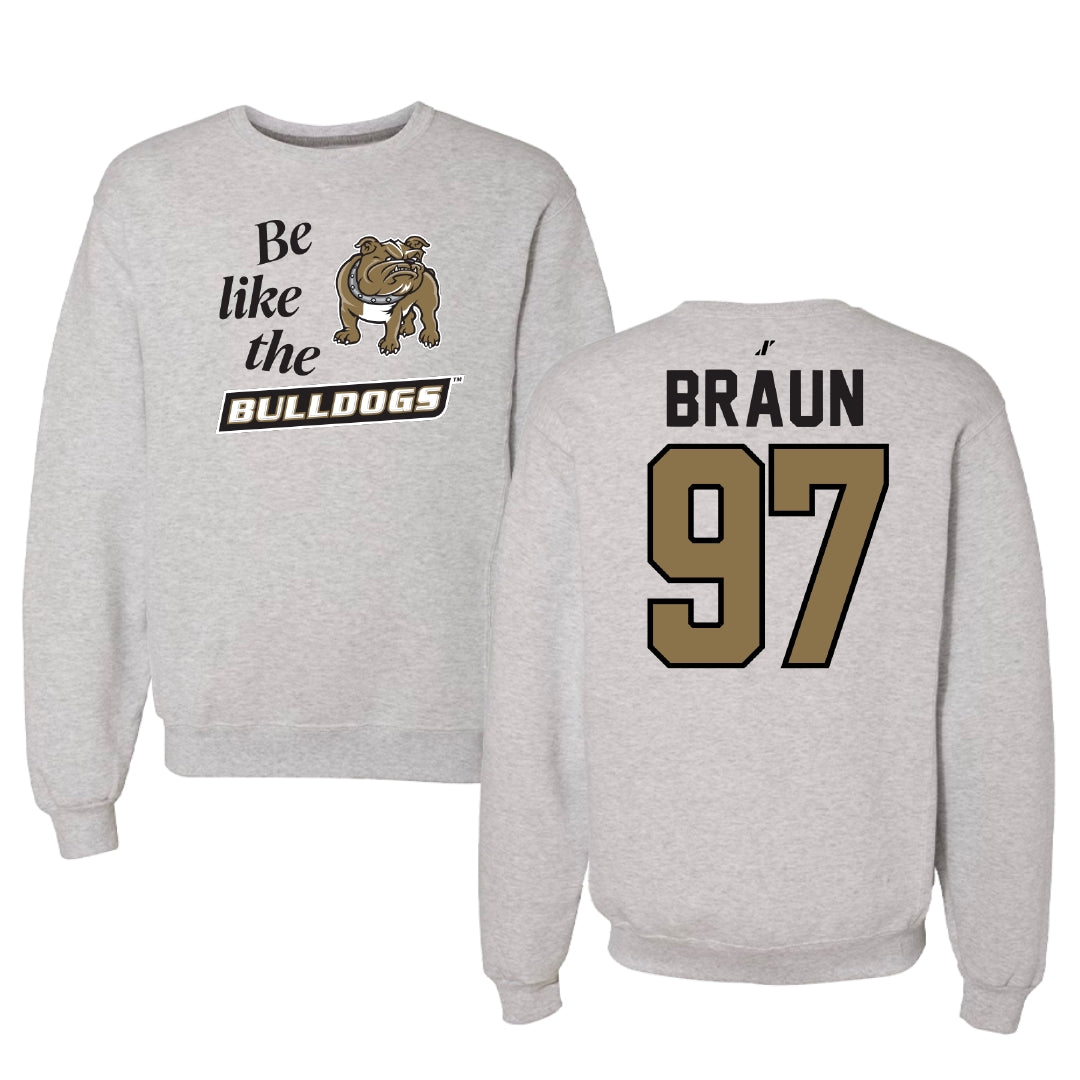 Bryant University Lacrosse Light Gray Be Like Us Crewneck - #97 Cole Braun