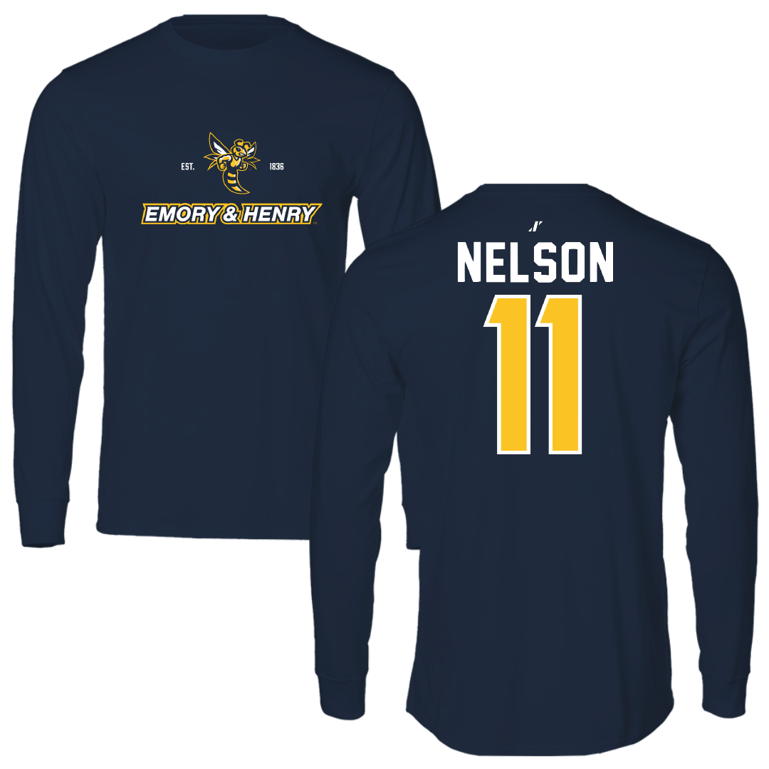 Emory & Henry College Volleyball Navy General Performance Long Sleeve - #11 Grace Nelson
