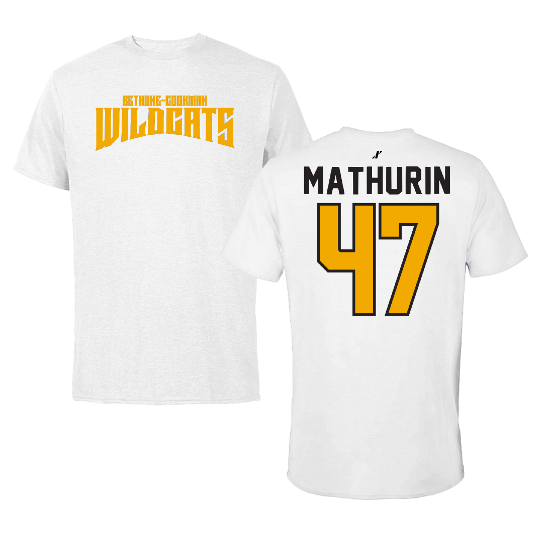Bethune-Cookman University Football White Classic Tee - #47 Wistanson Mathurin