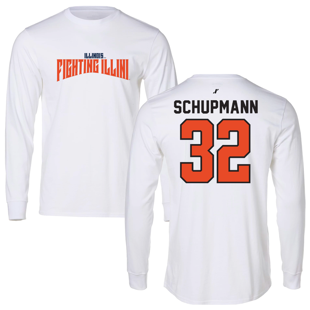 University of Illinois Baseball White Classic Performance Long Sleeve - #32 Kyle Schupmann