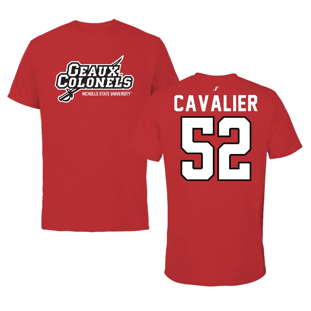 Nicholls State University Football Red General Tee - #52 Andrew Cavalier