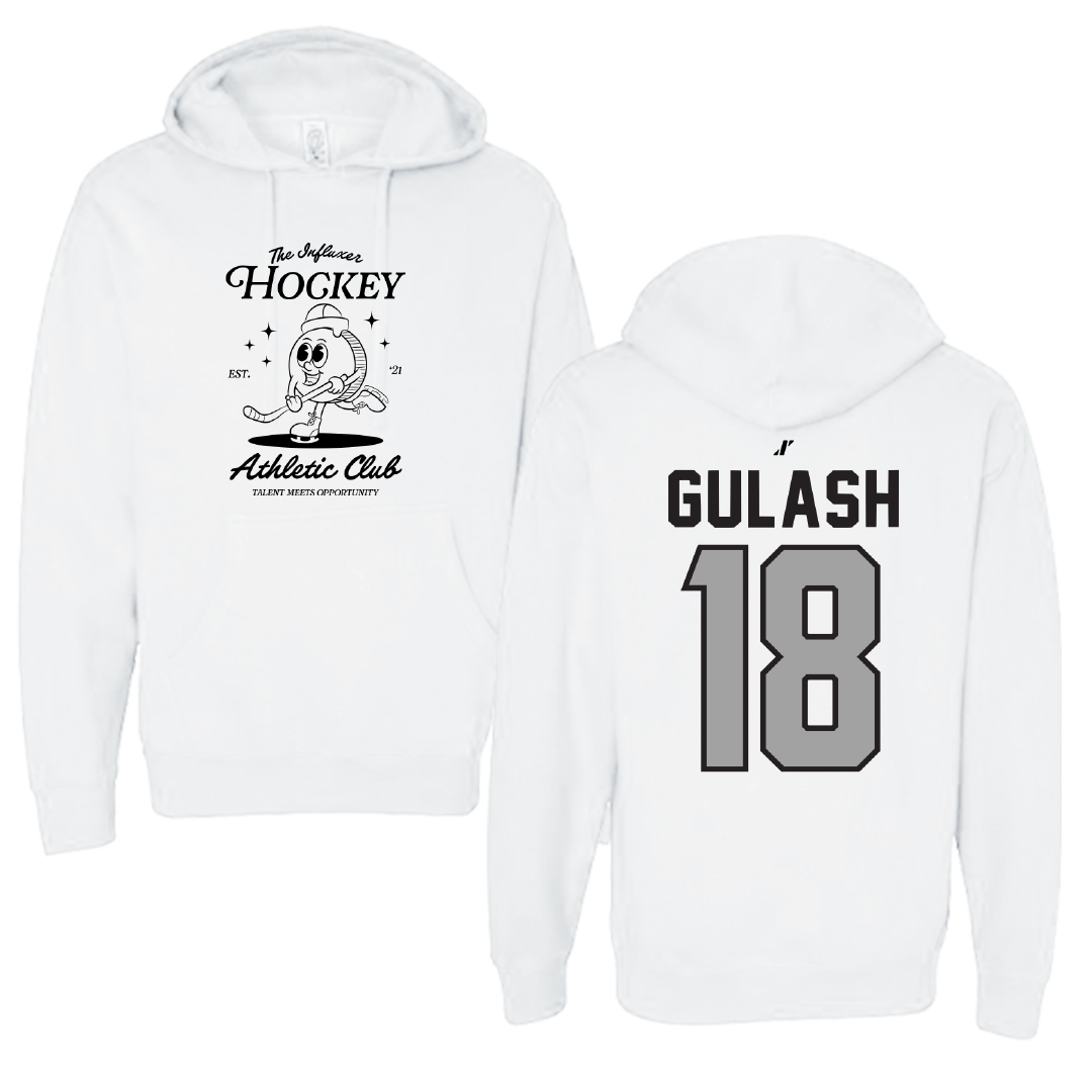 Ice Hockey White Influxer Athletic Club Hoodie - #18 Gavin Gulash