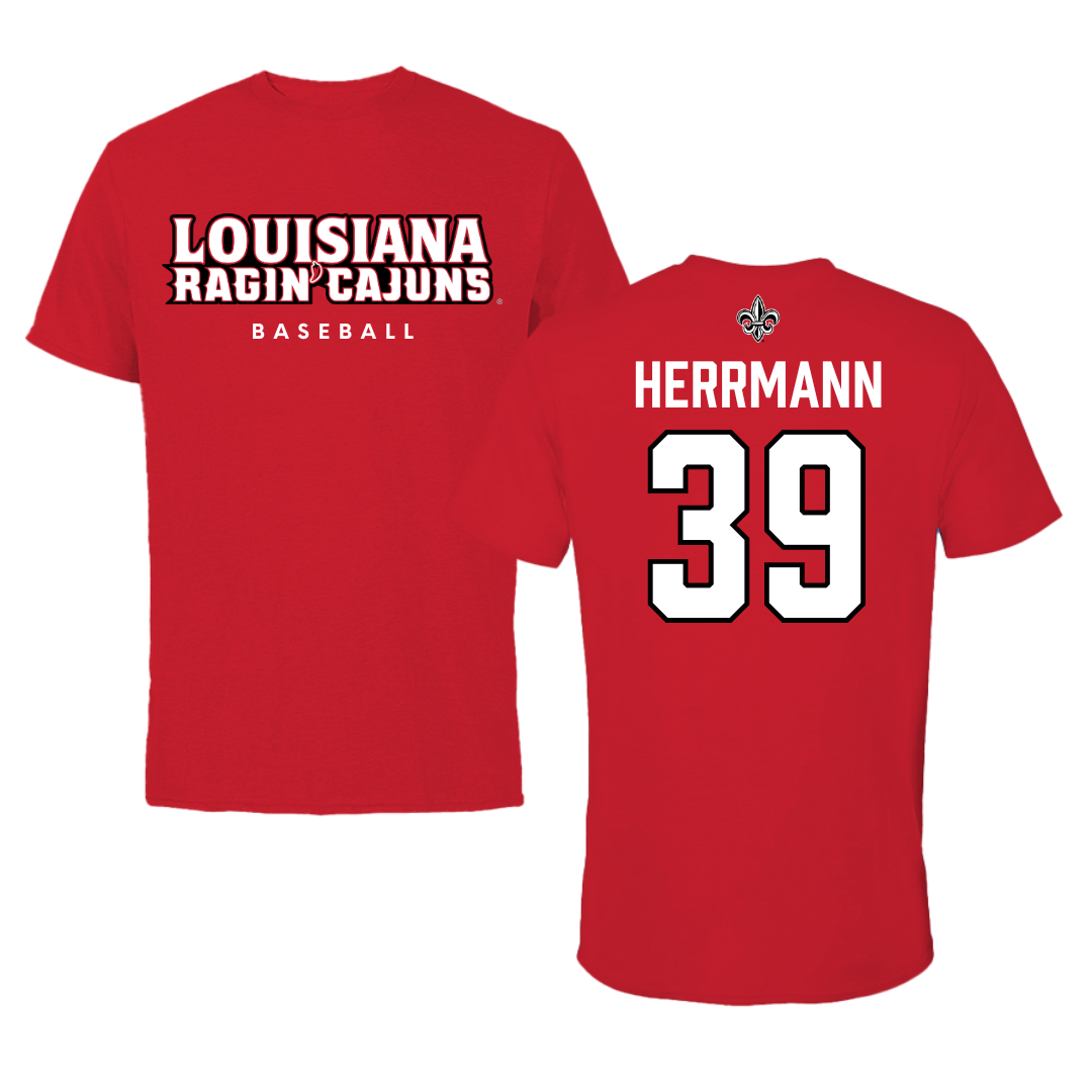University of Louisiana at Lafayette Baseball Red Performance Tee - #39 Andrew Herrmann