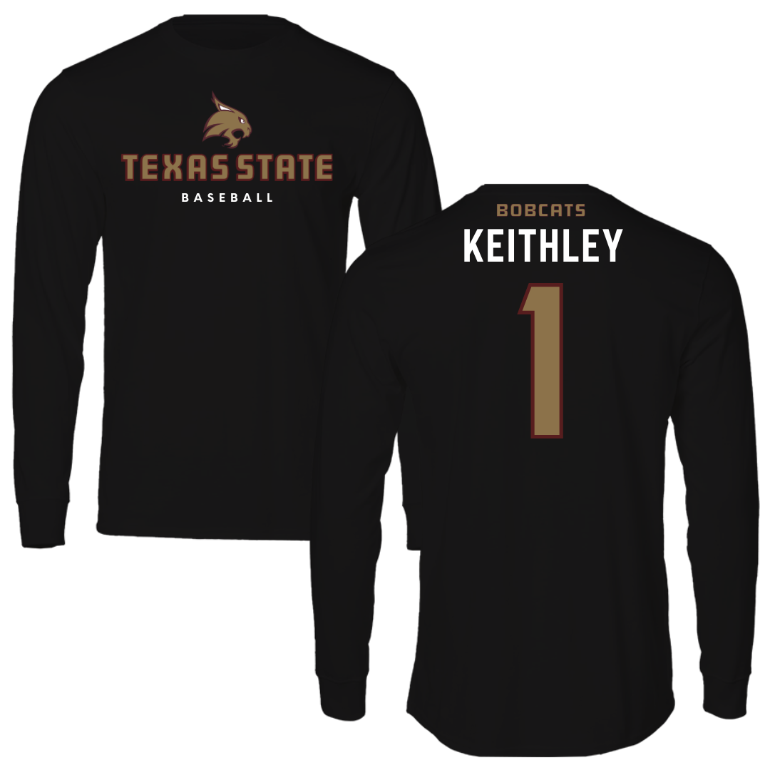 Texas State University Baseball Black Performance Long Sleeve - #1 Carson Keithley