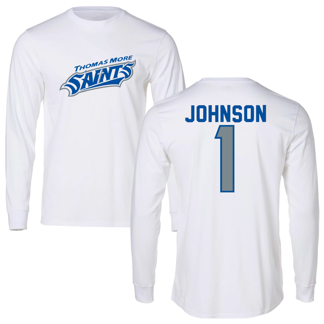 Thomas More University Football White Performance Long Sleeve - #1 Freddie Johnson