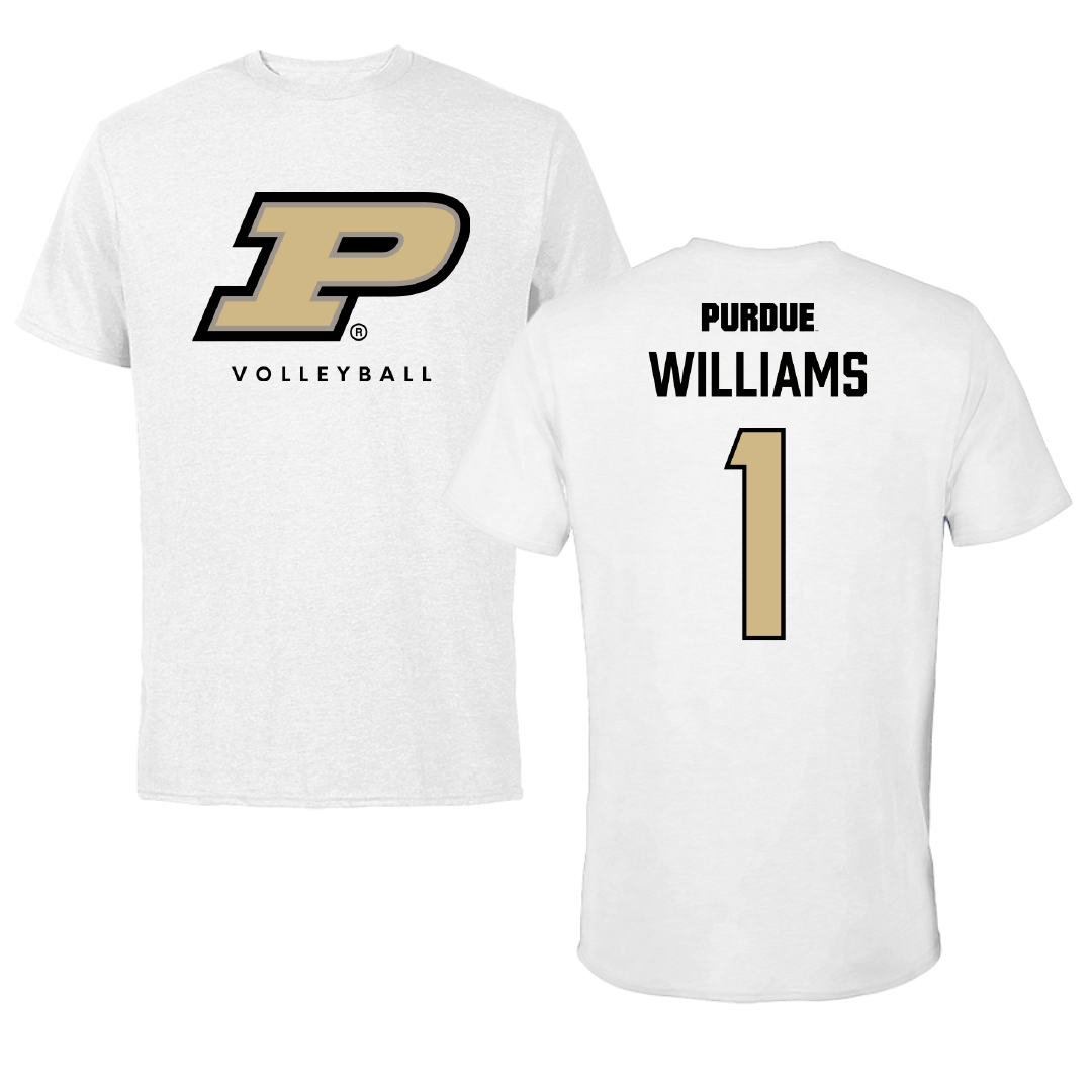 Purdue University Volleyball White Performance Tee - #1 Rachel Williams