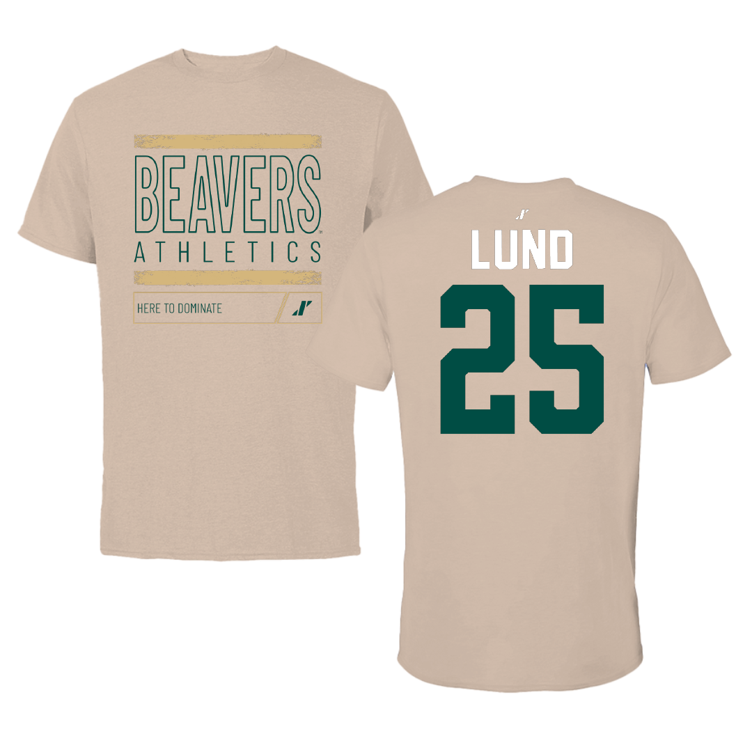 Bemidji State University Ice Hockey Tan Dominate Tee - #25 Tory Lund