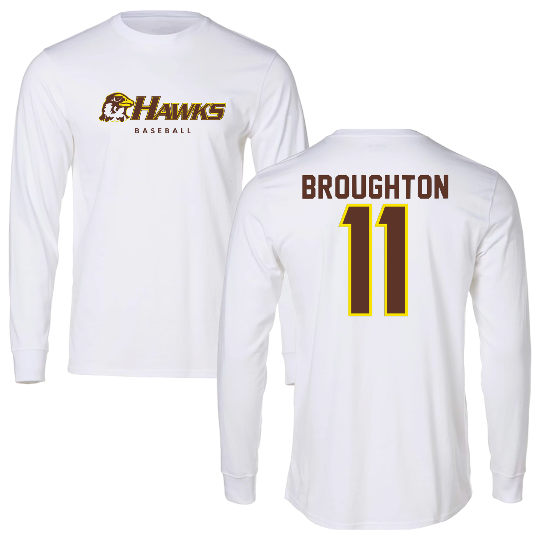 Quincy University Baseball White Performance Long Sleeve - #11 David Broughton
