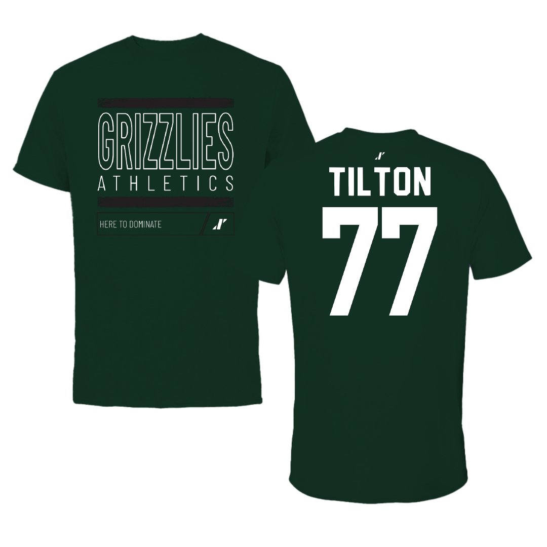 Adams State University Football Forest Green Dominate Tee - #77 Wyatt Tilton