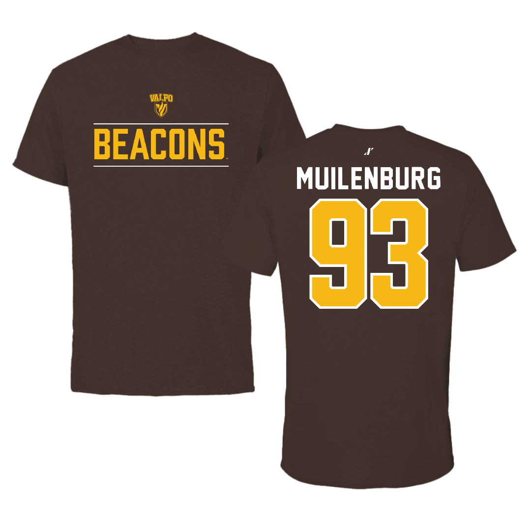 Valparaiso University Football Brown General Tee - #93 Cole Muilenburg