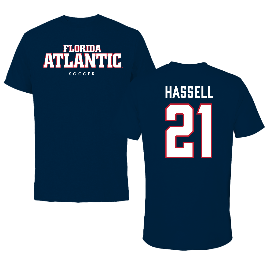 Florida Atlantic University Soccer Navy Block Performance Tee - #21 Zach Hassell