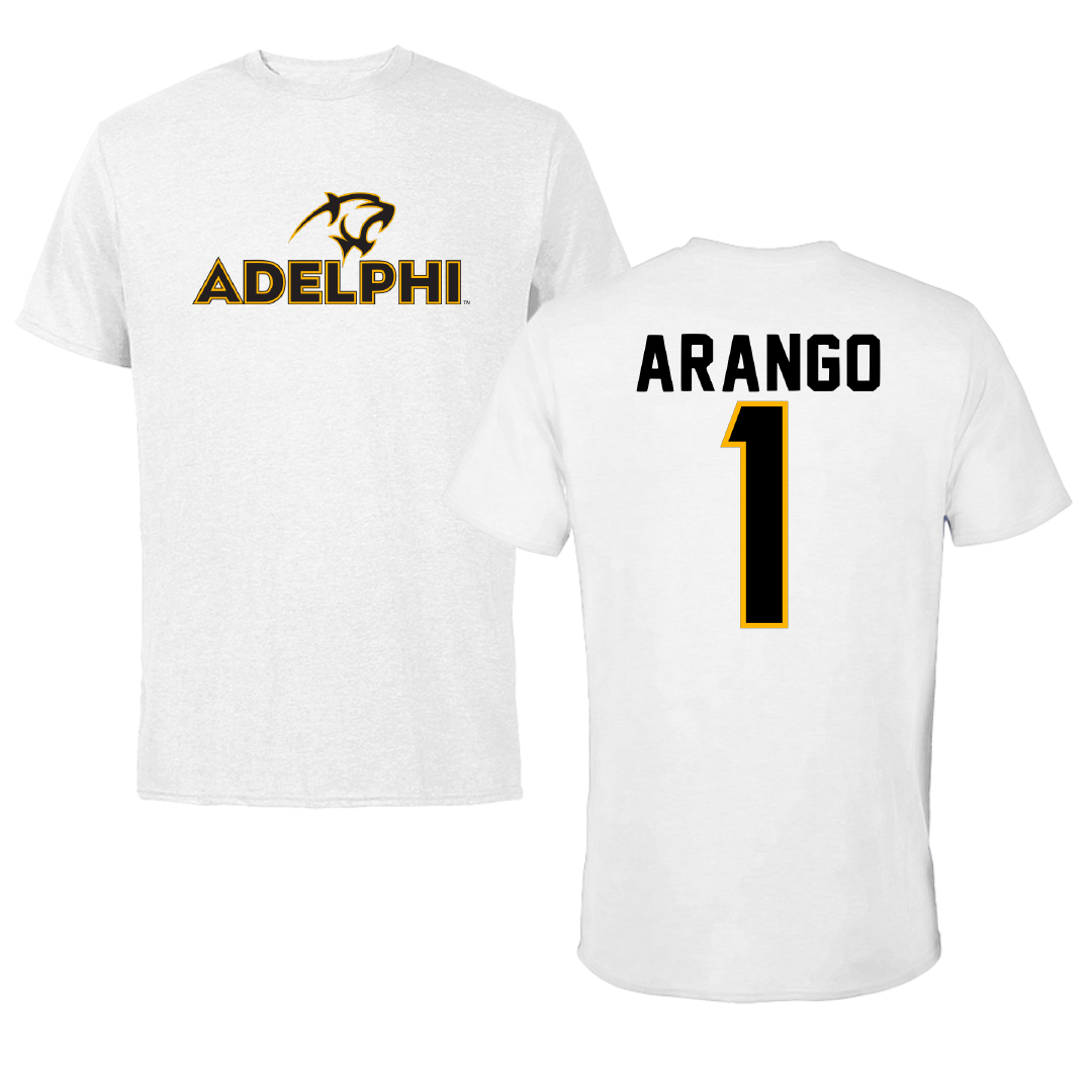 Adelphi University Soccer White Tee - #1 Santiago Arango