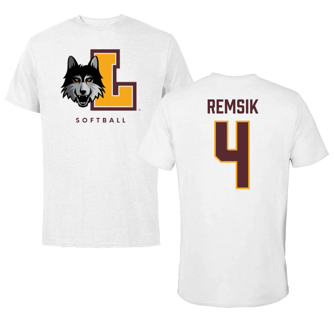 Loyola University-Chicago Softball White Tee - #4 Sophia Remsik