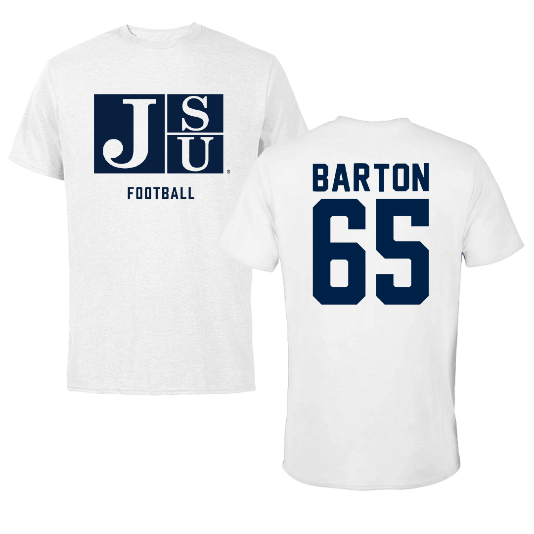 Jackson State University Football White Performance Tee - #65 Mason Barton