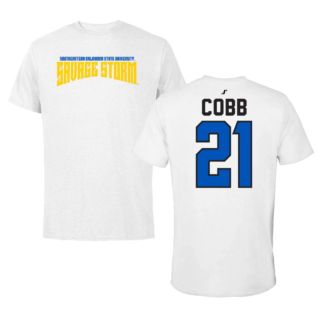 Southeastern Oklahoma State University Football White Classic Tee - #21 Johnathon Cobb