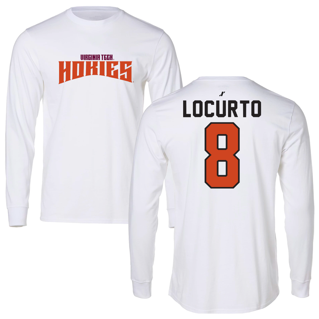 Virginia Tech Baseball White Classic Performance Long Sleeve - #8 Nick Locurto
