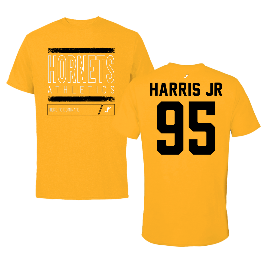 Alabama State University Football Gold Dominate Tee - #95 Cornell Harris Jr