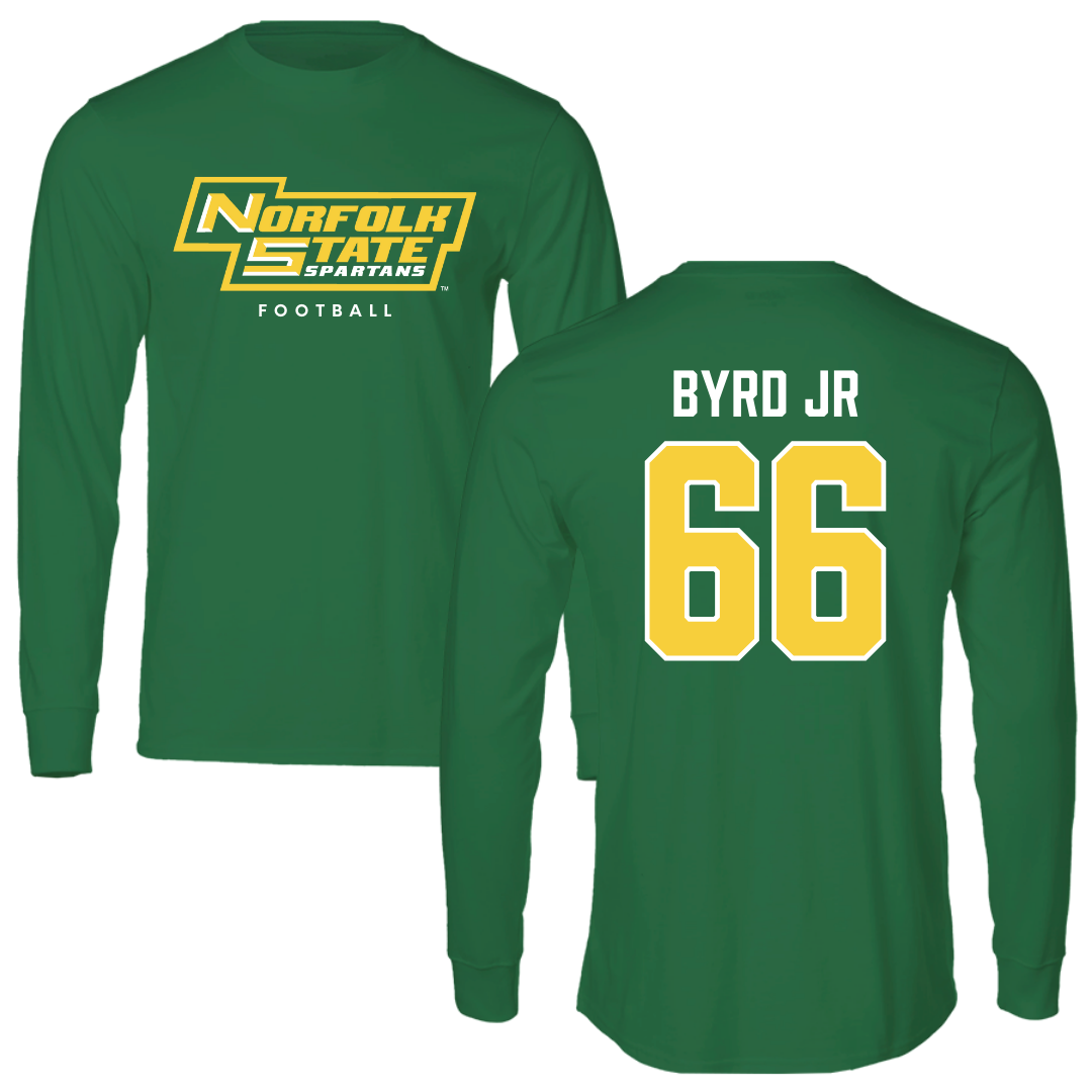 Norfolk State University Football Kelly Green Performance Long Sleeve - #66 Vincent Byrd Jr