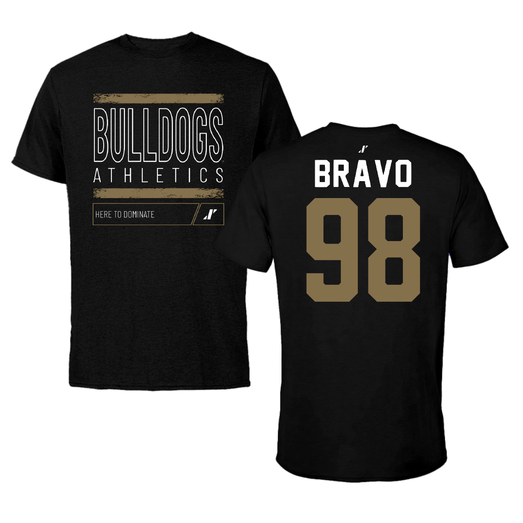 Bryant University Football Black Dominate Performance Tee - #98 Gustavo Bravo