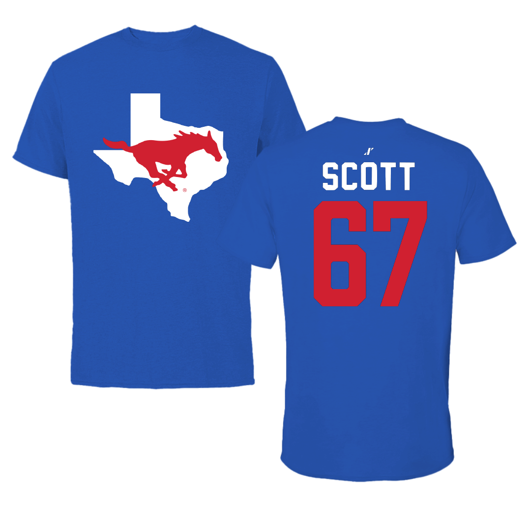 Southern Methodist University Football Blue State Tee - #67 Sean Scott