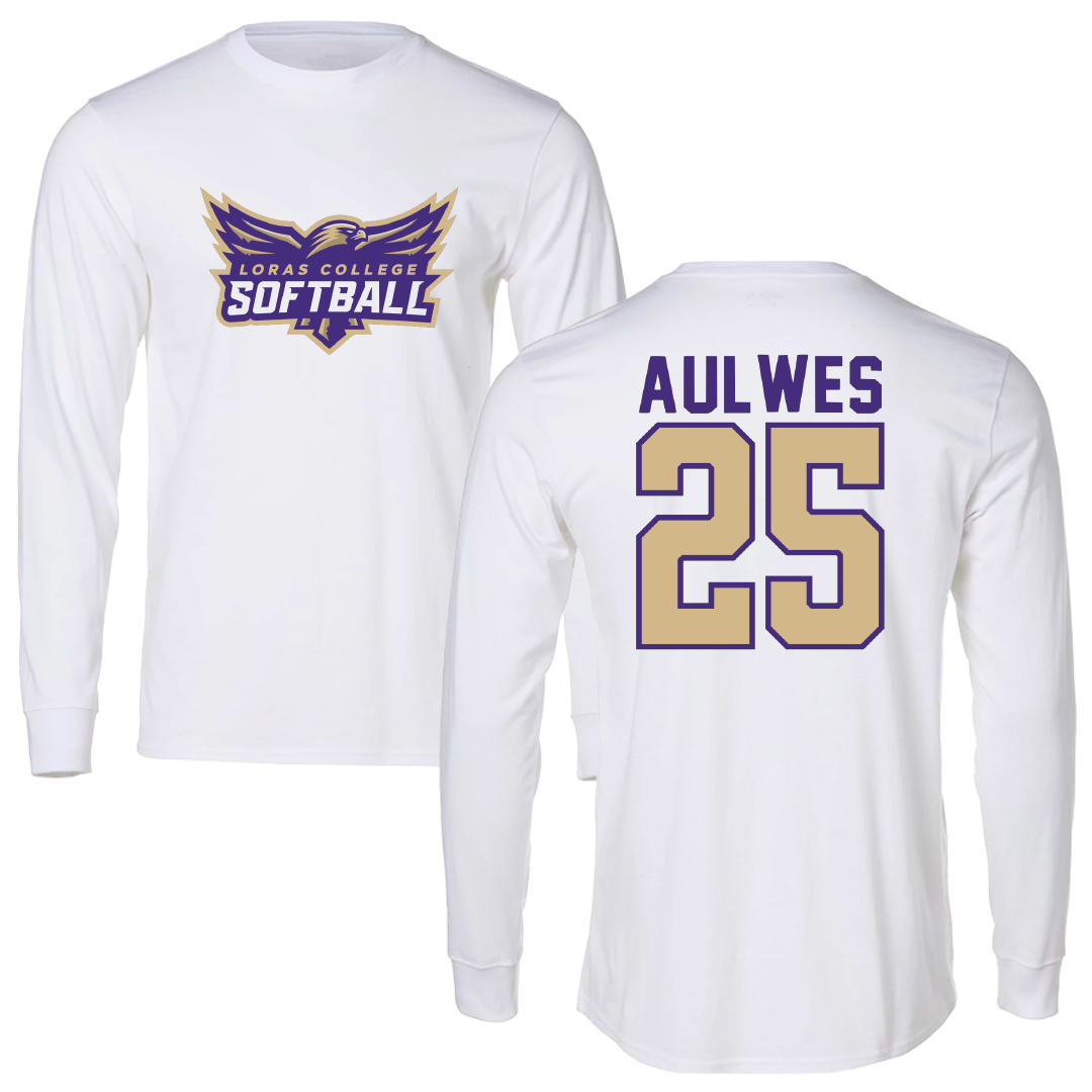 Loras College Softball White Softball Performance Long Sleeve - #25 Claire Aulwes
