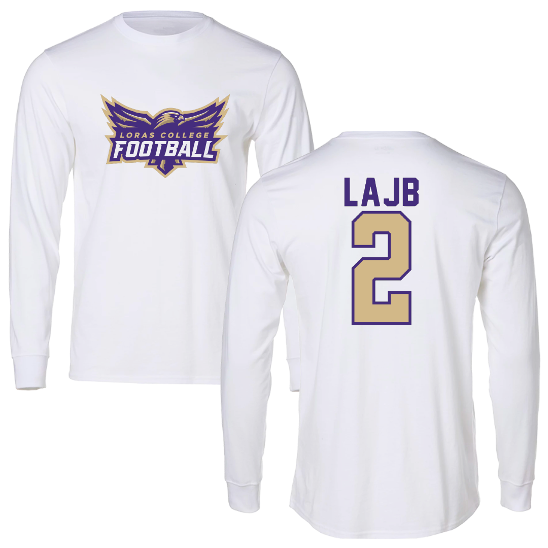 Loras College Football White Football Performance Long Sleeve - #2 Matt Lajb