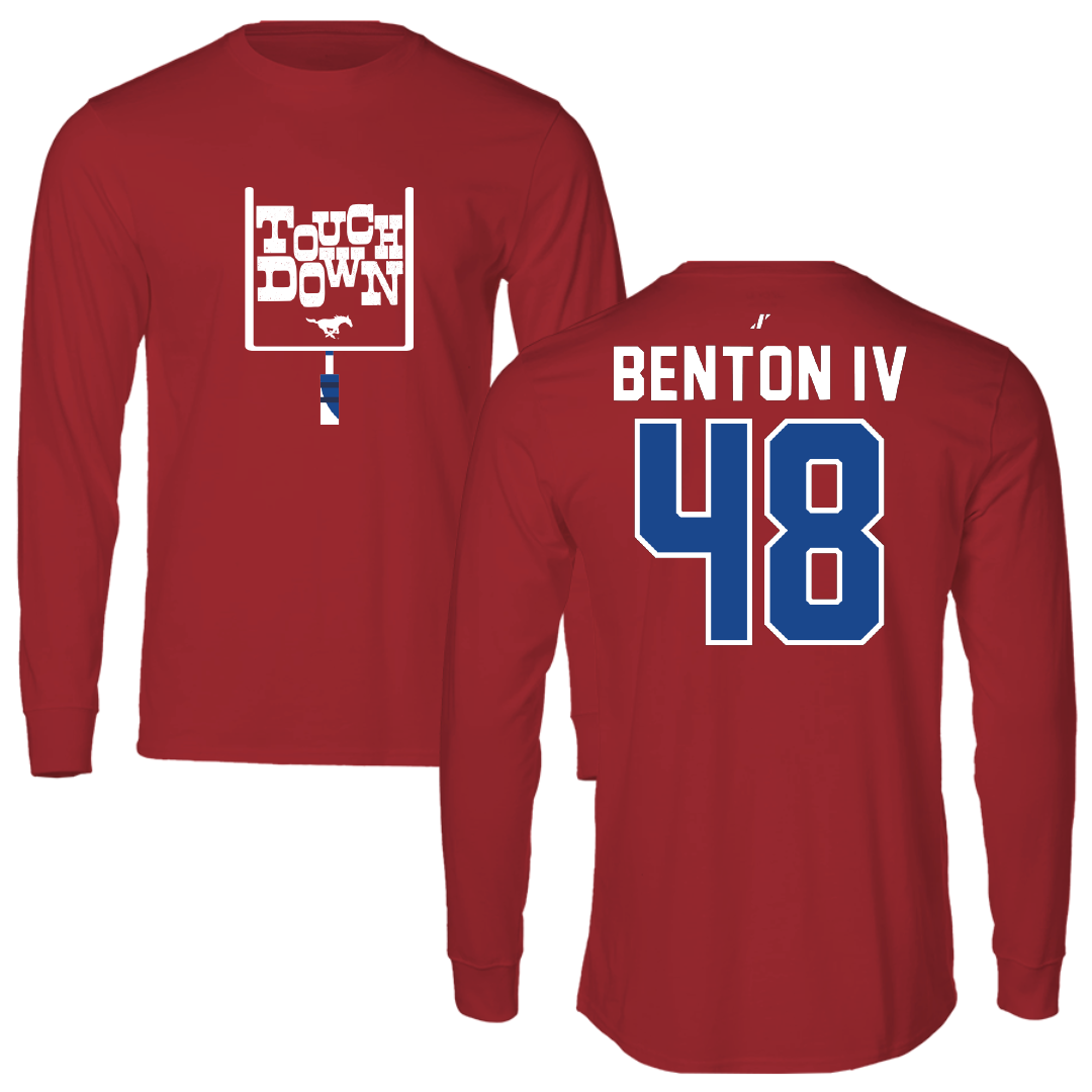 Southern Methodist University Football Canvas Red Touchdown Long Sleeve - #48 Will Benton IV