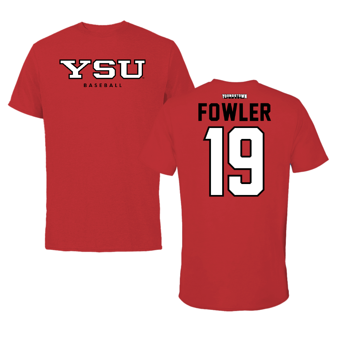 Youngstown State University Baseball Red Tee - #19 Thomas Fowler