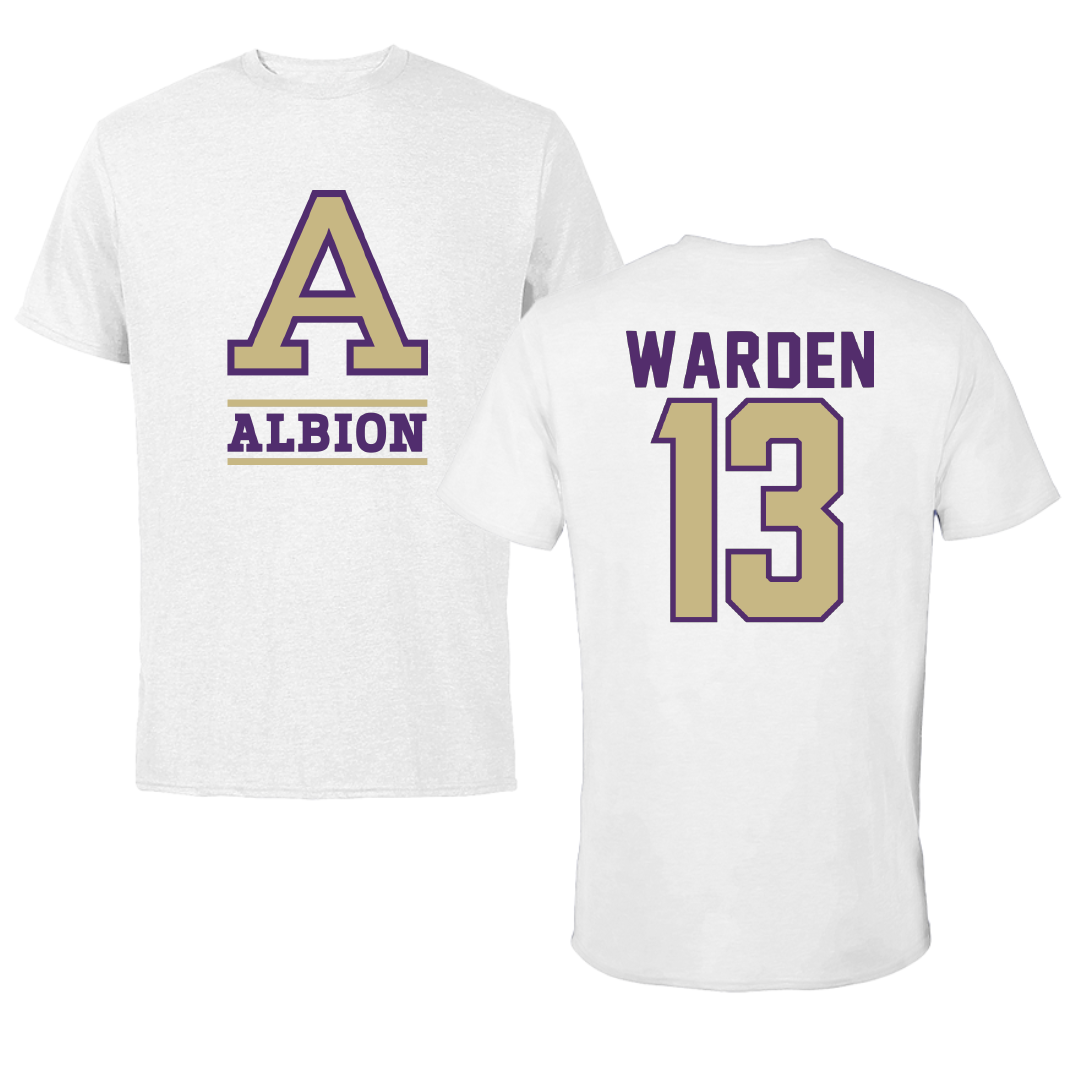 Albion College Soccer White Tee - #13 Maggie Warden