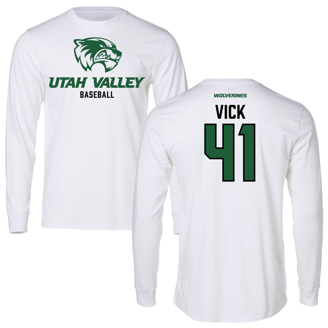 Utah Valley University Baseball White Performance Long Sleeve - #41 Braxton Vick