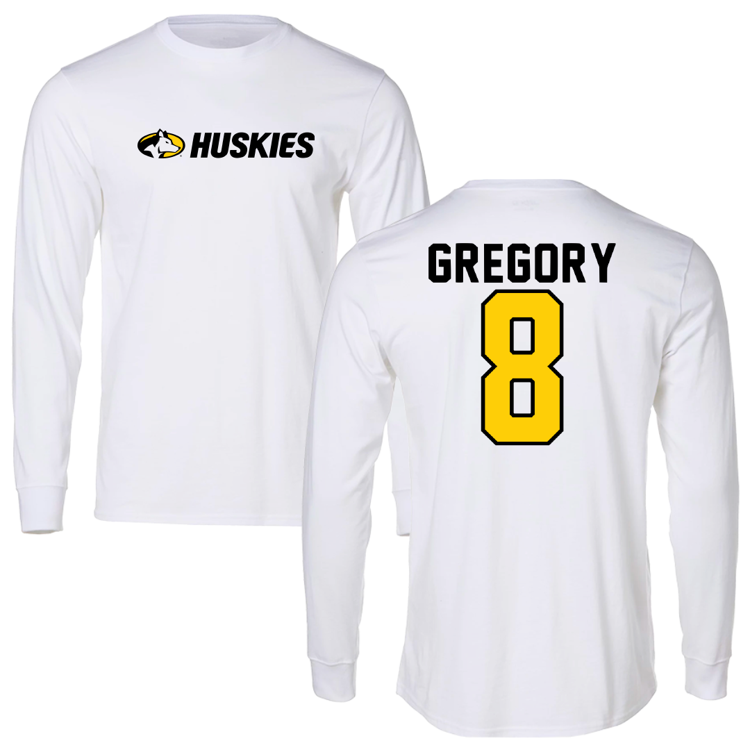 Michigan Technological University Football White Performance Long Sleeve - #8 Asher Gregory