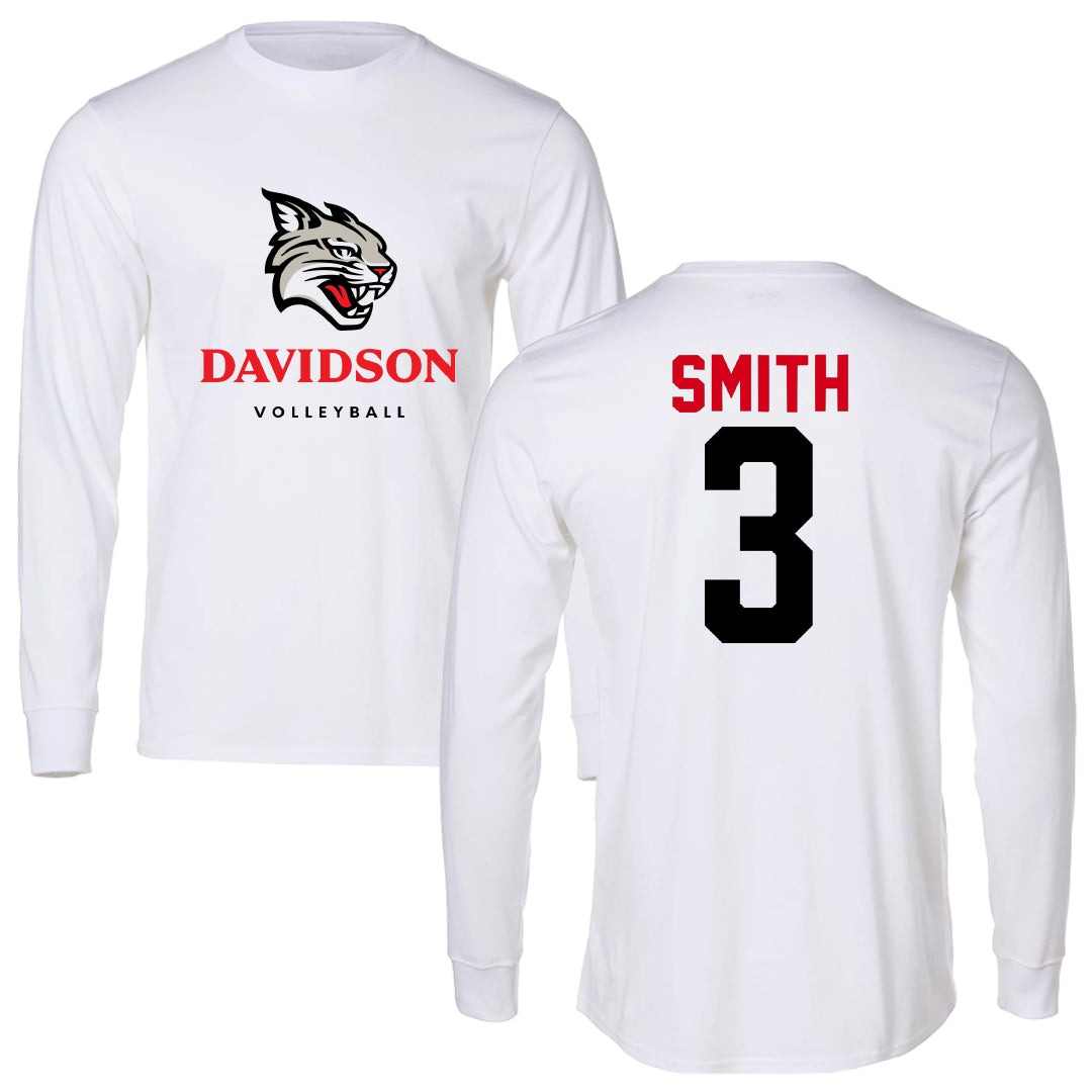 Davidson College Volleyball White Performance Long Sleeve - #3 Kinsey Smith