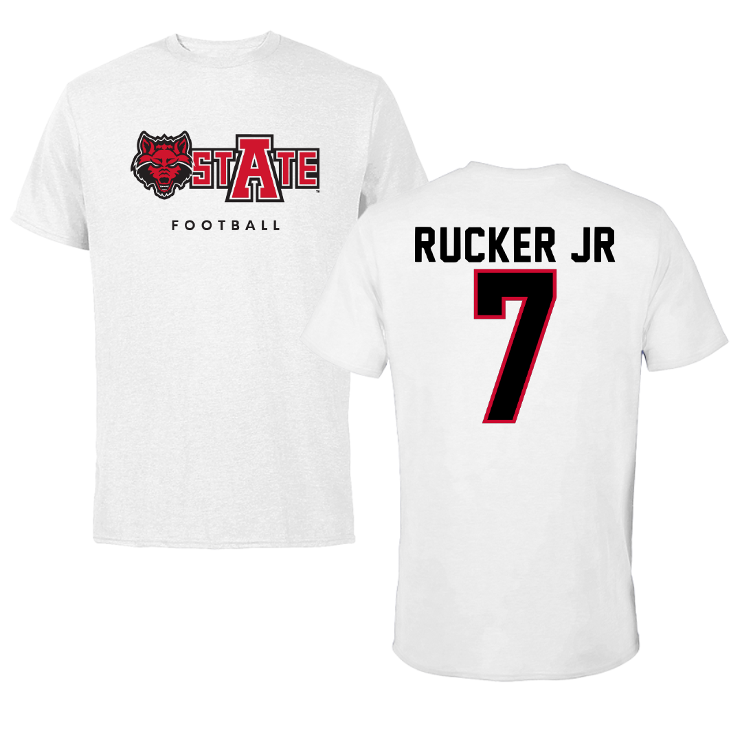Arkansas State University Football White Tee - #7 Corey Rucker Jr