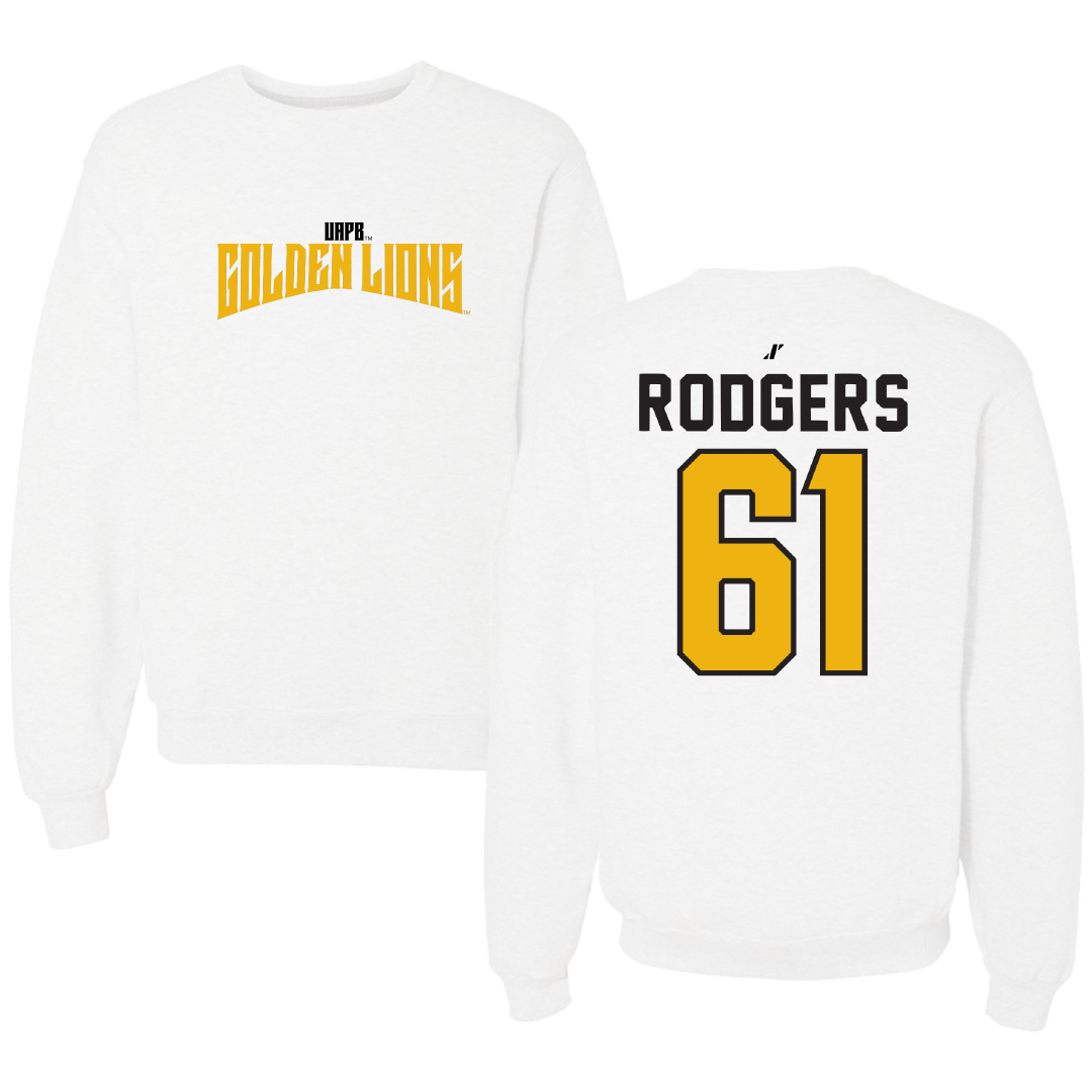 University of Arkansas-Pine Bluff Football White Classic Crewneck - #61 Jeremiah Rodgers