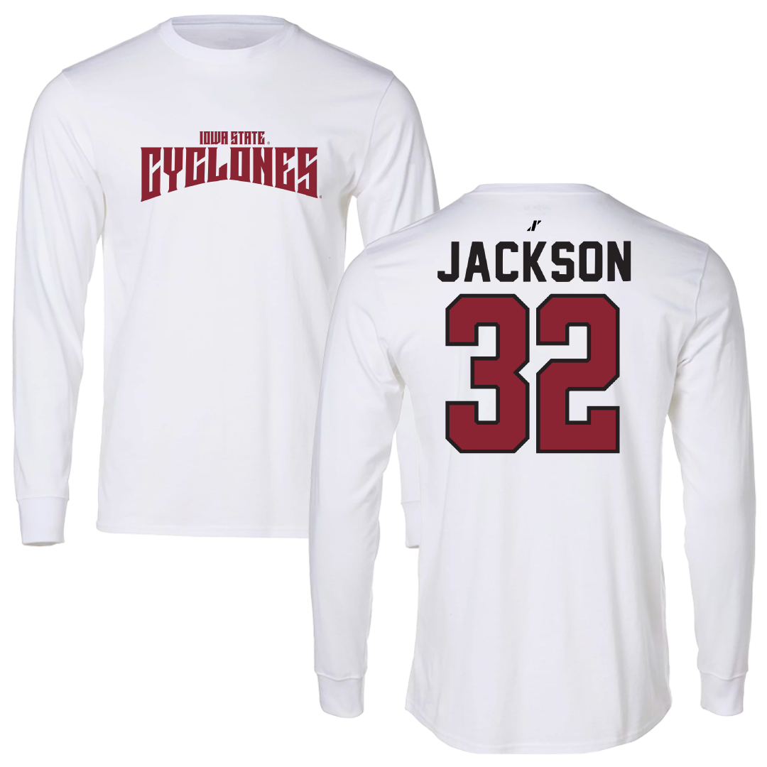 Iowa State University Football White Classic Performance Long Sleeve - #32 Angelo Jackson