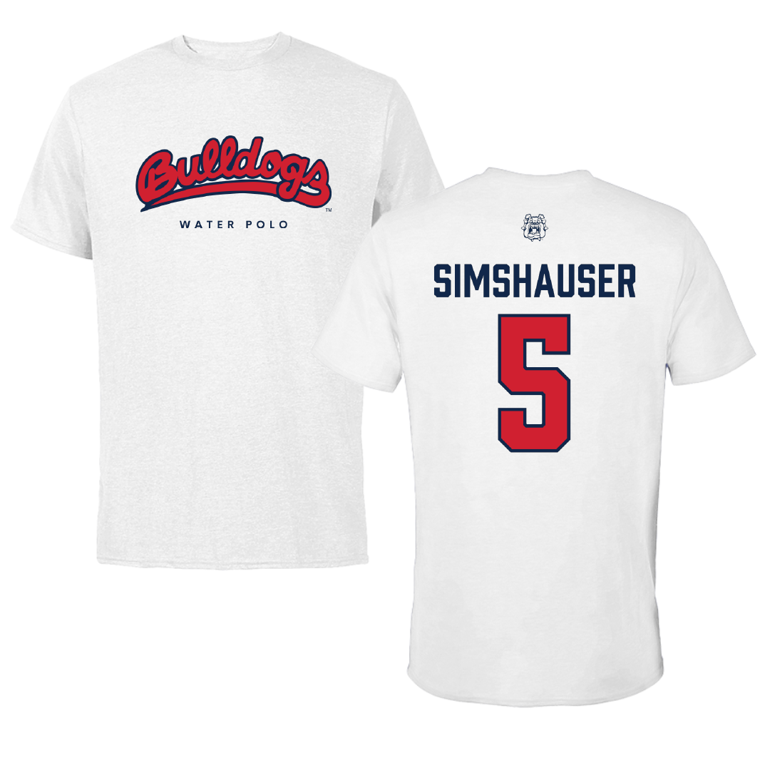 Fresno State University Water Polo White Performance Tee - #5 Abbey Simshauser