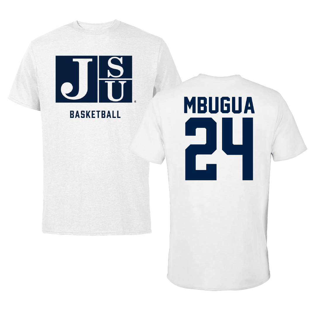 Jackson State University Basketball White Performance Tee - #24 Ruthie Mbugua