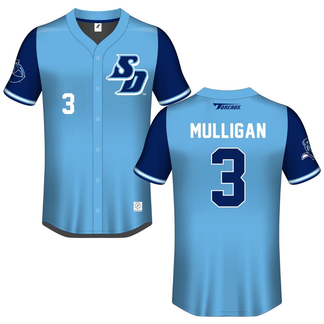 University of San Diego Blue Button-Down Jersey - #3 Hailey Mulligan
