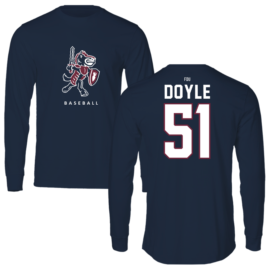 Fairleigh Dickinson University-Metropolitan Campus Baseball Navy Long Sleeve - #51 Evan Doyle