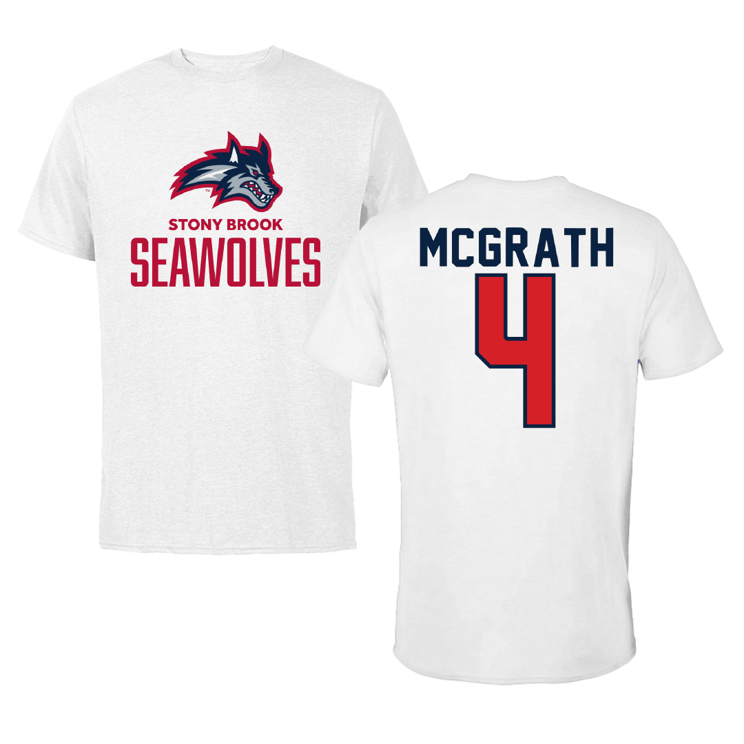 Stony Brook University Softball White Performance Tee - #4 June McGrath