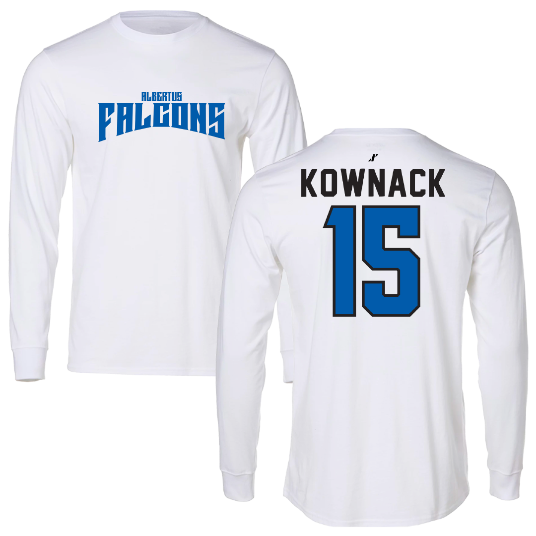 Albertus Magnus College Baseball White Classic Performance Long Sleeve - #15 Nickolaus Kownack