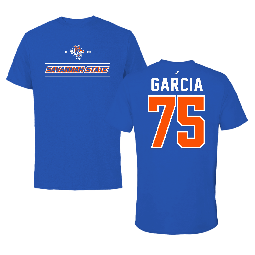 Savannah State University Football Blue General Performance Tee - #75 Nicolas Garcia