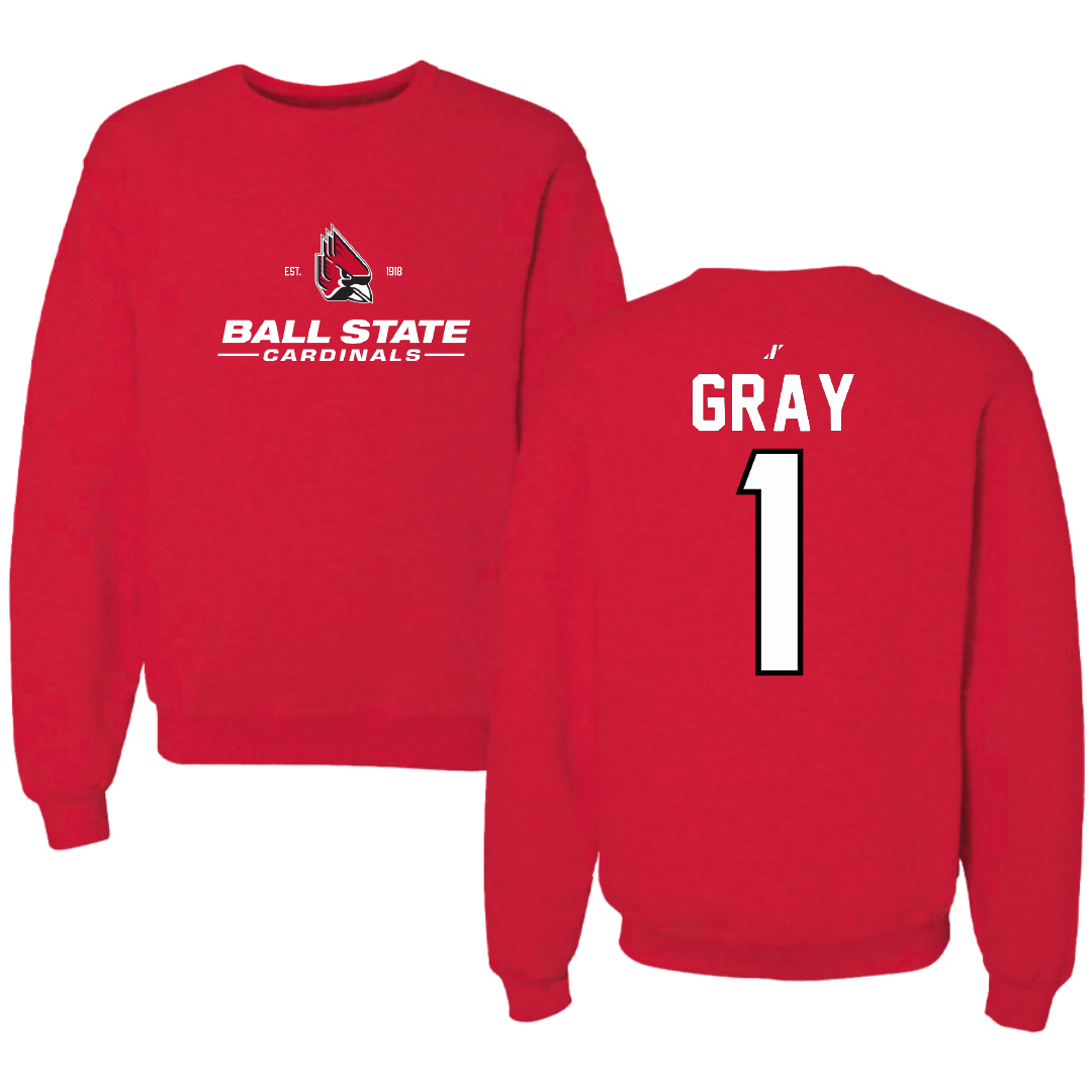 Ball State University Volleyball Red General Crewneck - #1 Cameron Gray