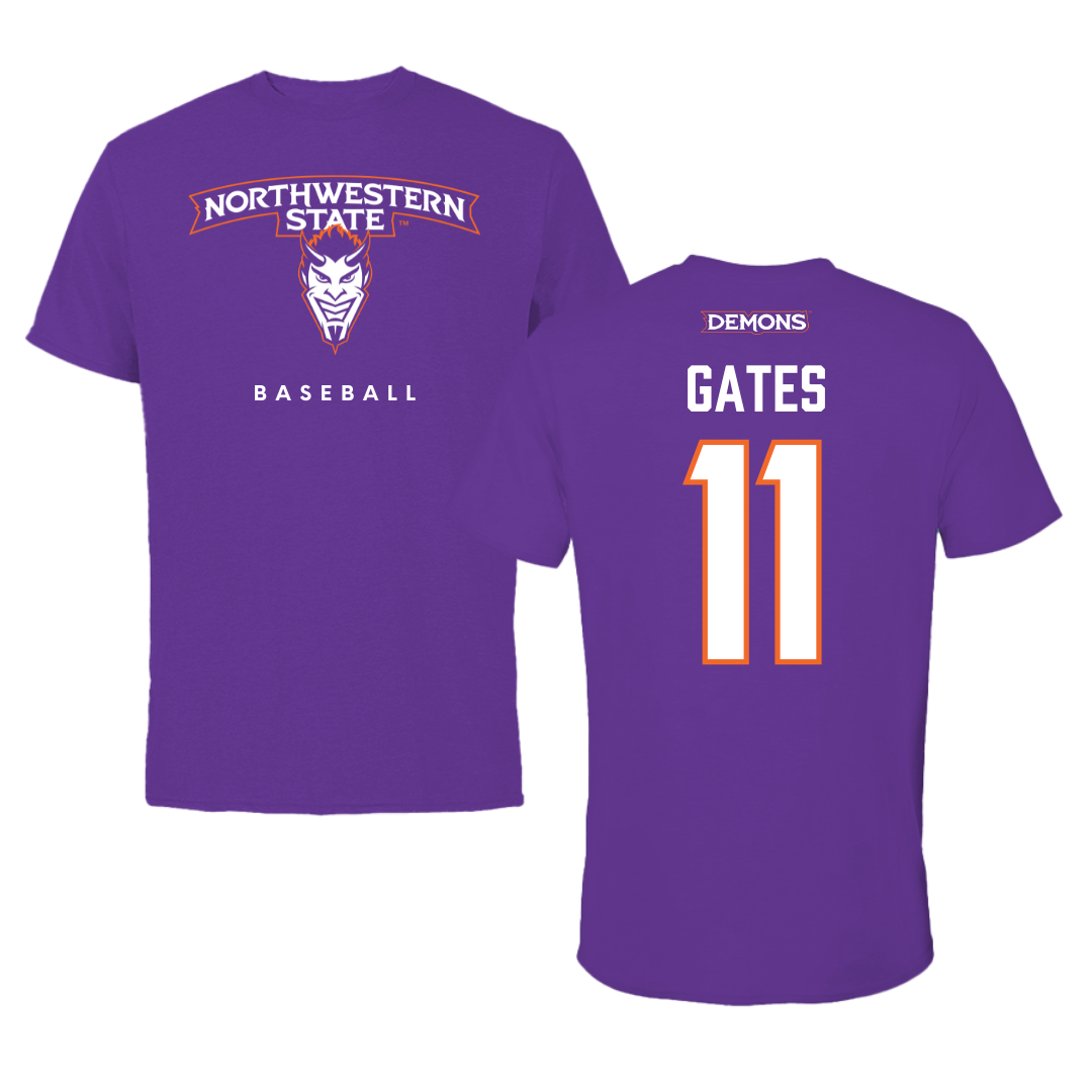 Northwestern State University Baseball Purple Mascot Performance Tee - #11 Grayson Gates