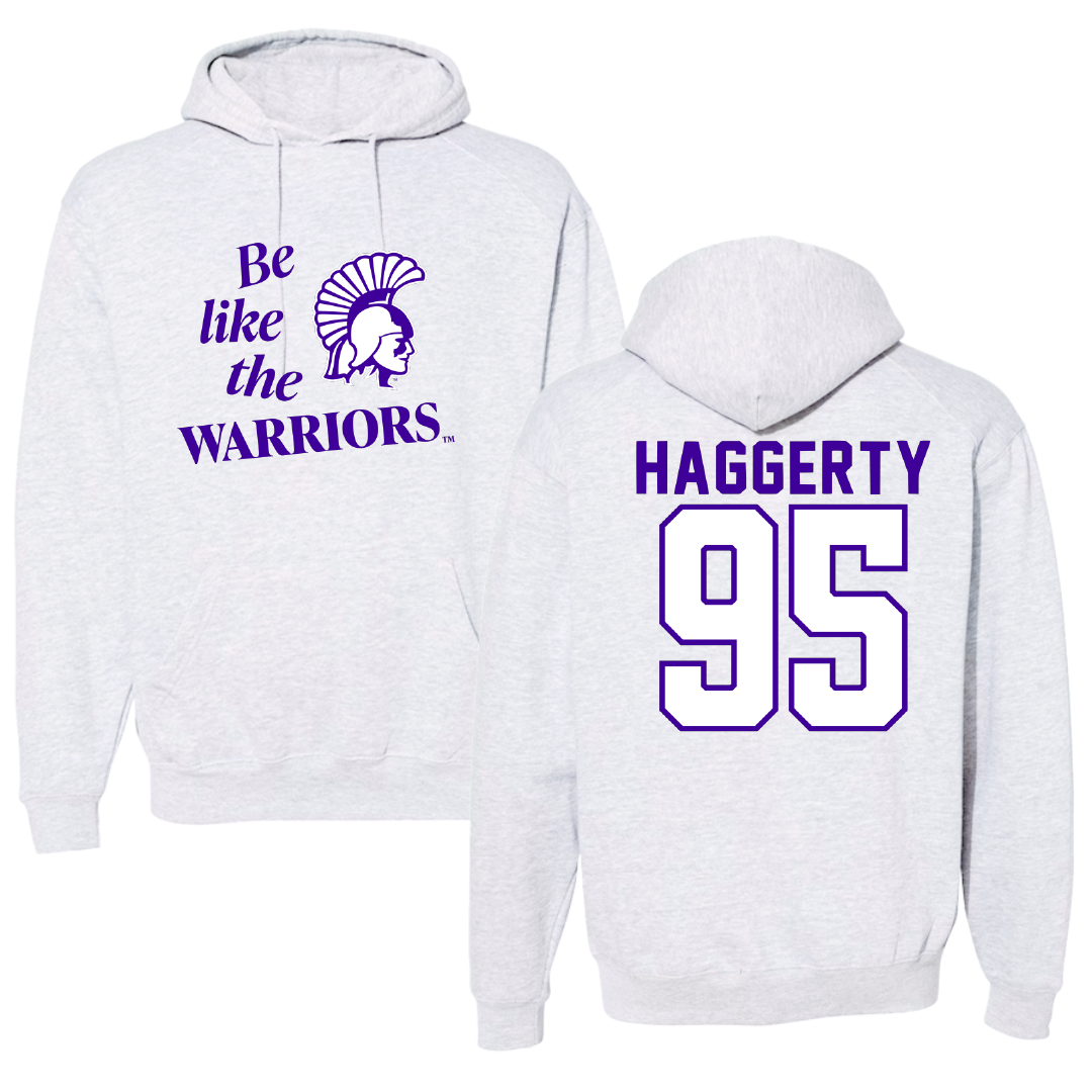 Winona State University Football Light Gray Be Like Us Hoodie - #95 Conner Haggerty
