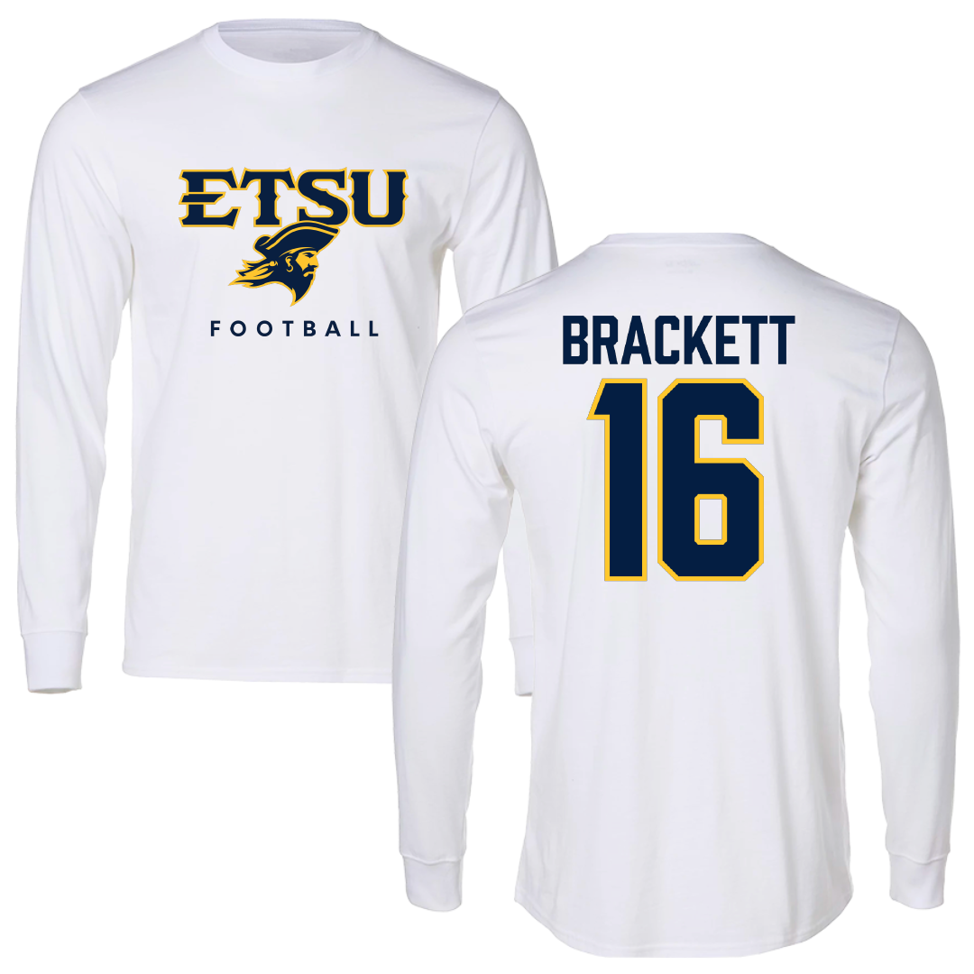East Tennessee State University Football White Long Sleeve - #16 Nate Brackett