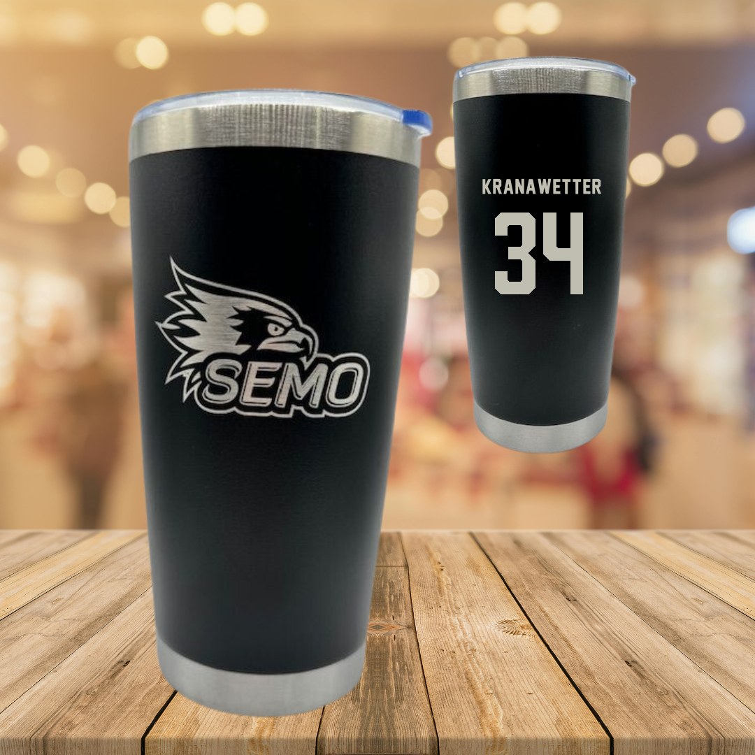 Southeast Missouri State University Baseball Black Stainless Steel Tumbler - #34 Jackson Kranawetter