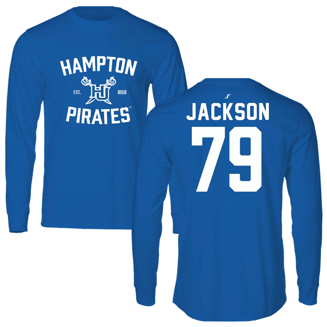 Hampton University Football Blue General Long Sleeve - #79 Collen Jackson