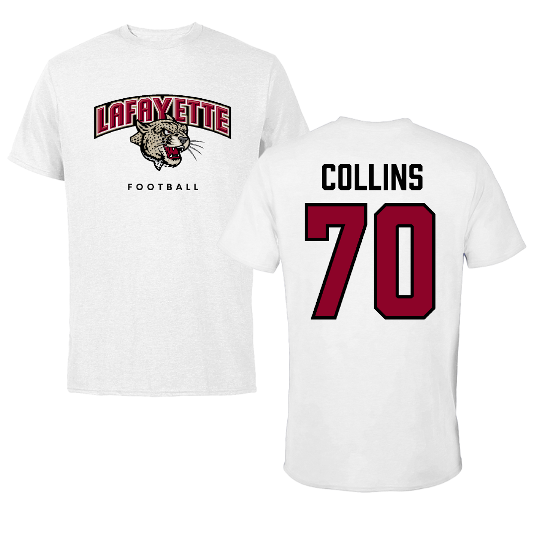 Lafayette College Football White Performance Tee - #70 Reed Collins