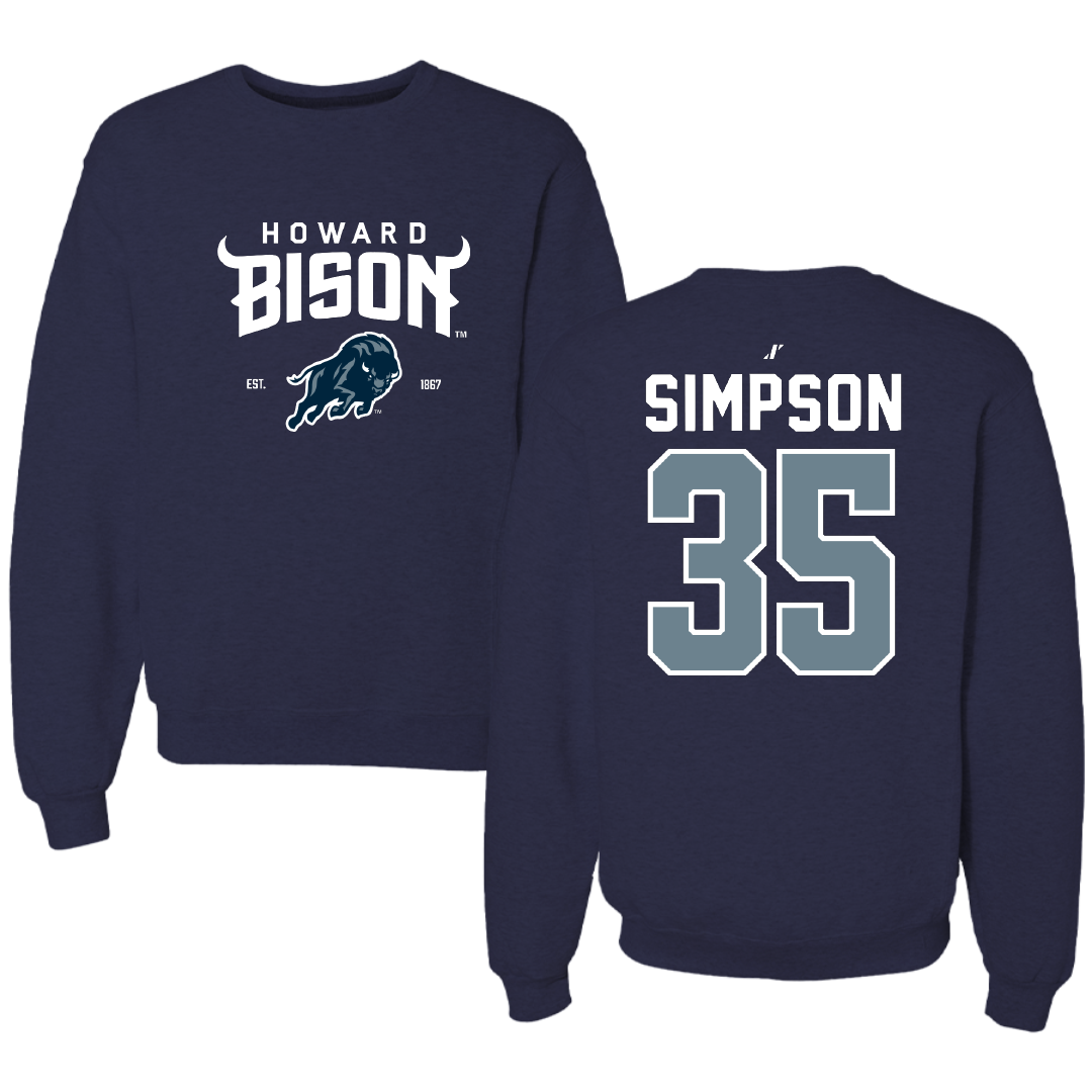Howard University Soccer Navy General Crewneck - #35 Romario Simpson